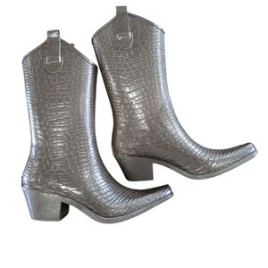 Corkys Women's Rain Tall Boots Crockodile Brown Green Size 7 Rubber Western Work